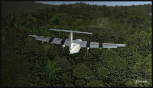 A Dash 7 (FSX) on final for Kagi, Papua New Guinea