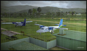 Deux Twin Otters stationnés sur l'aéroport de Kokoda, Papouasie Nouvelle-Guinée (FSX)