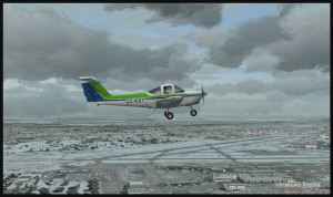 Piper Tomahawk PA-38 on downwind for runway 28 at the Montreal Pierre-Elliott-Trudeau international airport (FSX)