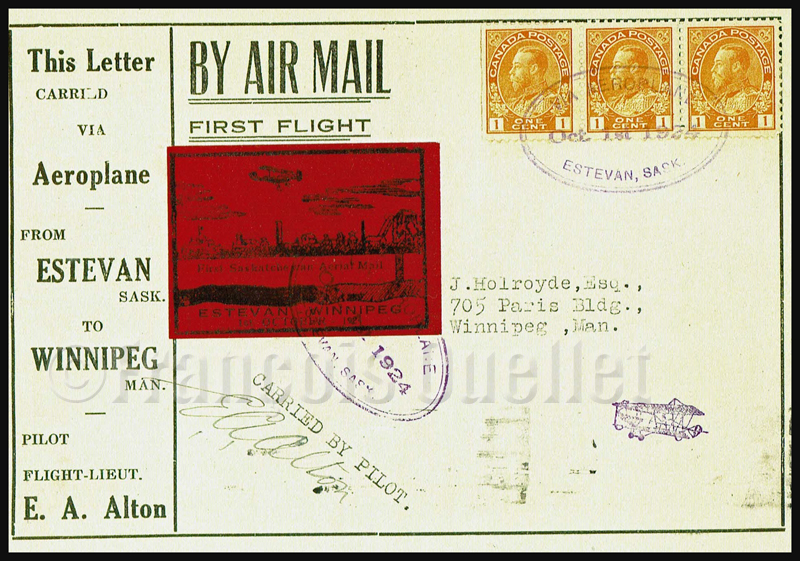 Poste aérienne Estevan Winnipeg CLP5 timbre semi-officiel