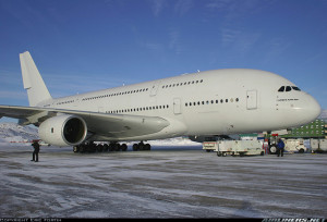 Airbus A380-841 à Iqaluit, Canada, pour les tests de froid