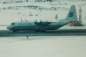 Southern Air Transport L-382 N908SJ transiting through Iqaluit in 1990