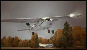 C182T airborne from the Parry Sound airport in Ontario, Canada.