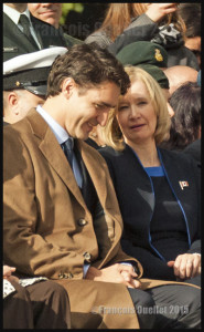 Le nouveau Premier ministre désigné du Canada Justin Trudeau et Laureen Harper à Ottawa le 22 Octobre 2015