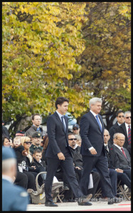 Nathan Cirillo family members are sitting behind Justin Trudeau and Stephen Harper in Ottawa, October 22nd 2015