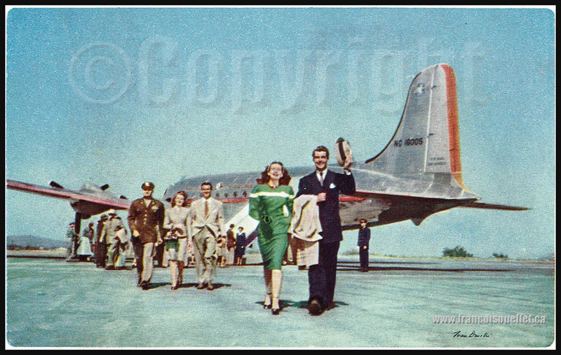 Passagers et un avion d'American Airlines NC16005 sur carte postale