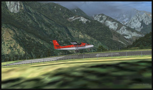 A Twin Otter is about to land on runway 06 in Lukla