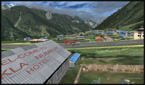 A Twin Otter aircraft has just landed on the runway at Lukla