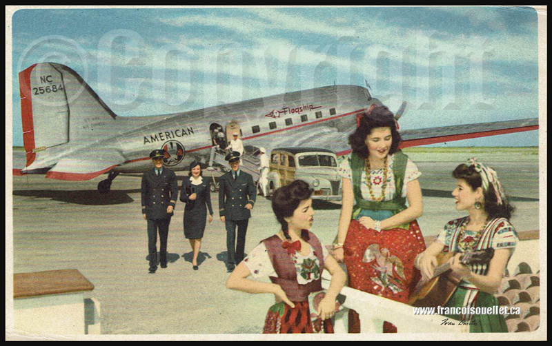American Flagship DC-3 et équipage au Mexique sur carte postale aviation