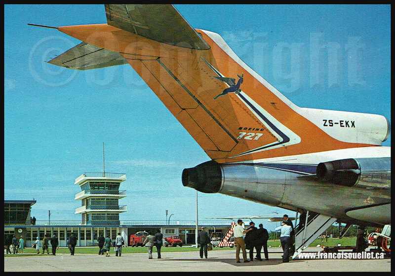 Passagers d'un Boeing B-727 ZS-EKX à Cape, Afrique du Sud sur carte postale aviation