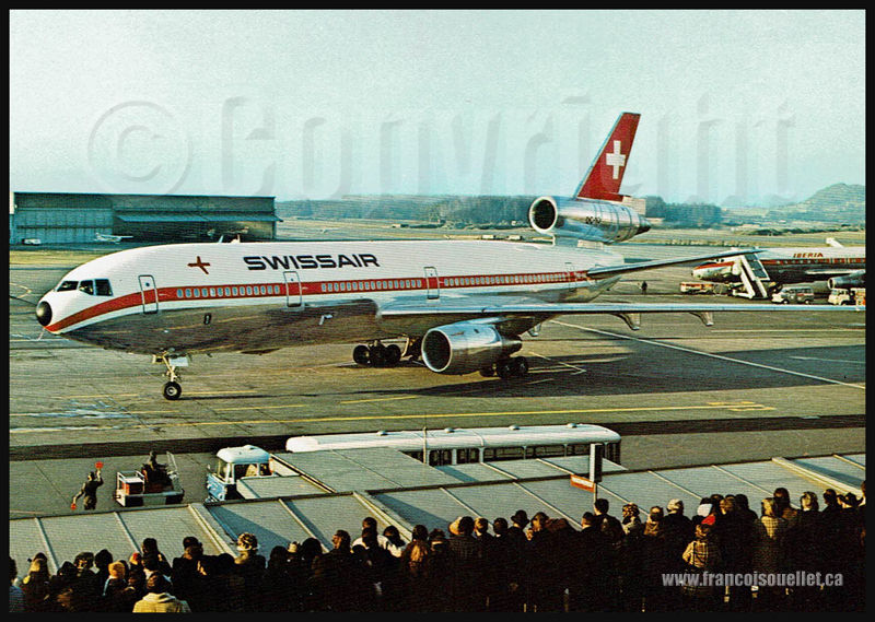 DC-10 de Swissair et DC-8 d'Iberia sur carte postale aviation