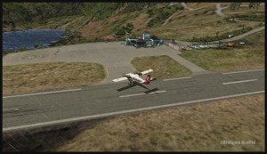 30320 A Royal Tongan Twin Otter aircraft is leaving the runway in Saba (FSX)