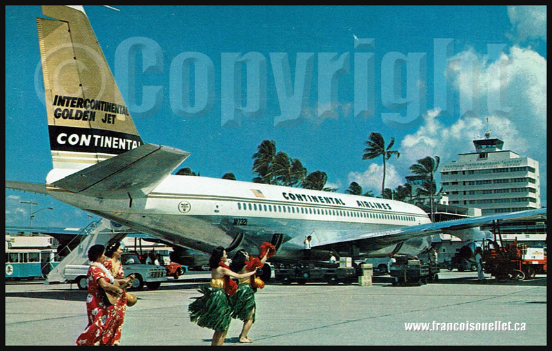Continental Airlines à Hawaii sur carte postale aviation.