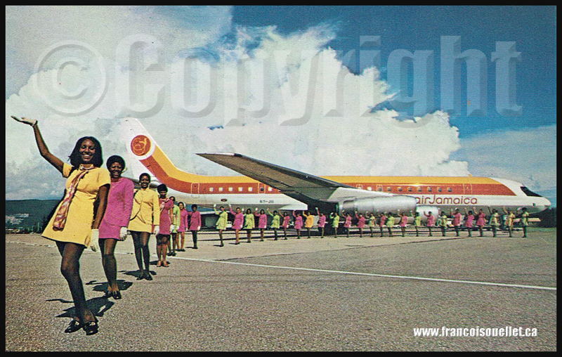 Femmes et Air Jamaica DC-8 Super 62 sur carte postale aviation