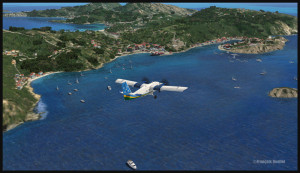 40014 Runway in sight at St Barths TFFJ on the left and in the middle of the island (FSX)