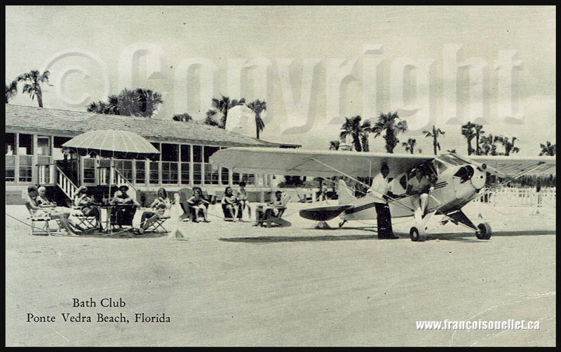 Sunbathers and a Piper Cub at the Bath Club on Ponte Vedra Beach in Florida on an aviation postcard