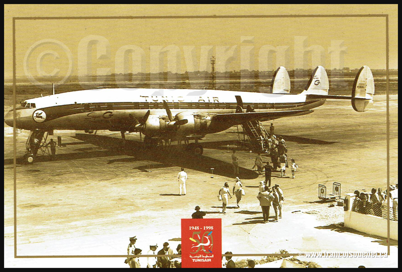 Tunisair Constellation and passengers on an aviation postcard