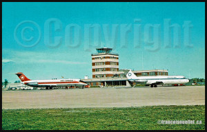 Ancien terminal de l'aéroport de Québec avec en avant-plan un DC-9 d'Air Canada et un BAC 1-11 de QuébecAir
