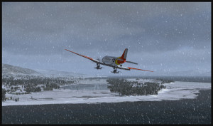 A DC-3 on skis is turning final for the Homer ice runway in Alaska (FSX)