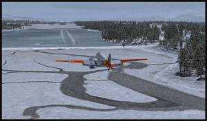 Virtual DC-3 on skis on short final for the Homer (PAHO) ice runway in Alaska (FSX)