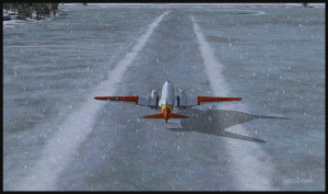 A DC-3 virtual on skis backtracking the Homer (PAHO) ice runway in Alaska (FSX)