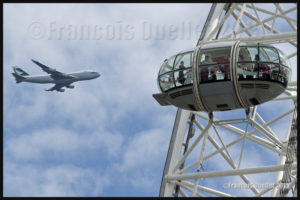 Photos of England: the London Eye and a Cathay Pacific Cargo B-747 in 2015