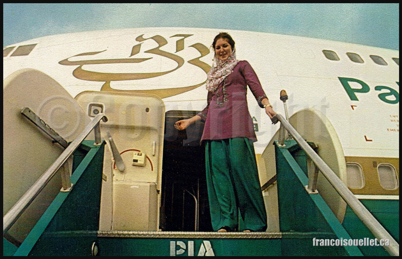 Pakistan International Airlines Flight Attendant on aviation postcard