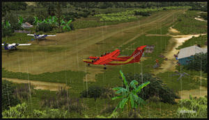 Un Dash 7 virtuel après son atterrissage sur l'aéroport de Woitape (WTP) en Papouasie Nouvelle-Guinée PNG (FSX)