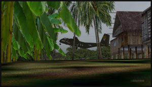 A DHC-4 Caribou virtual aircraft is airborne from Asimba (ASB) in Papua New Guinea PNG (FSX)