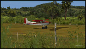 Un Cessna C-185F virtuel à l'atterrissage sur la piste de Kosipe (KSP) en Papouasie Nouvelle-Guinée PNG (FSX)