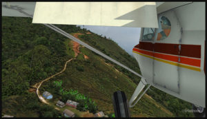 Un Piper Pacer virtuel en approche pour la piste courbée d'Ononge (ONB) en Papouasie-Nouvelle Guinée PNG (FSX)