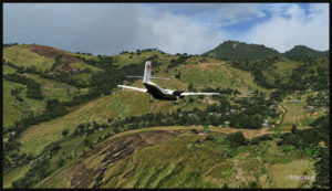 Un DHC-4 Caribou en approche finale pour l'aéroport de Tapini (TAP) en Papouasie Nouvelle-Guinée PNG (FSX)