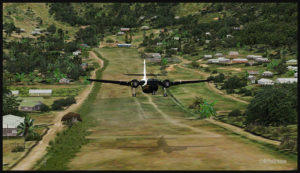 A virtual DHC-4 Caribou is airborne from the Tapini (TAP) airport in Papua New Guinea PNG (FSX)