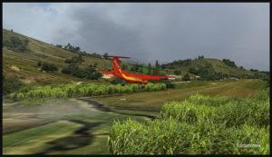 Un De Havilland DHC-7 virtuel en approche finale pour l'aéroport virtuel de Woitape airport (WTP) en Papouasie Nouvelle-Guinée (FSX)