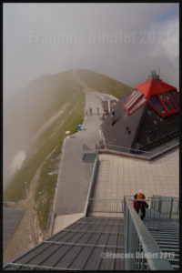 Metal stairs leading to an observation post on top of the Moleson, Gruyeres region, Switzerland 2013