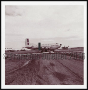 Globe Master C-124 aircraft of the Military Transport Air Service (U.S. Air Force) in Frobisher Bay, NWT, Canada in 1955 serving the Pinetree Line stations during the Cold War.