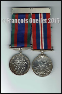 War medals (volontary service and honorable service during the Second World War (1939-1945) belonging to the French Canadian Gaston Gagnon who died in 2016