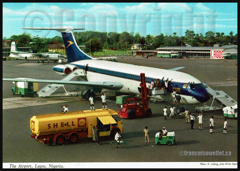 Aéroport de Lagos, Nigeria, et personnel au sol sur carte postale aviation