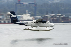 Westcoast Air Twin Otter floatplane C-FGQH arriving in Vancouver Harbour, in British-Columbia, during Summer 2016. The photo was taken with a Canon 5DSR camera.