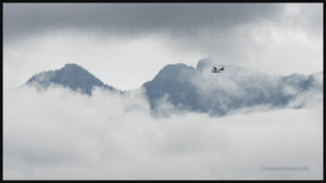 An Harbour Air DHC-2 Beaver floatplane is just airborne from Vancouver