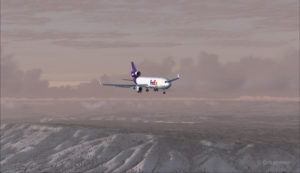 A FedEx MD-11 on long final runway 09 for the Telluride airport (KTEX) (FSX)