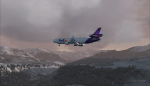 A FedEx MD-11 inbound from KEGE on final for runway 09 at the Telluride airport (KTEX) (FSX)