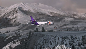 A FedEx MD-11 over the threshold runway 09 at the Telluride airport (KTEX) (FSX)