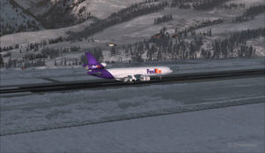 A FedEX MD-11 slowing down at the Telluride airport (KTEX) (FSX)