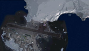 Vue aérienne de la station de recherche de Rothera en Antarctique.