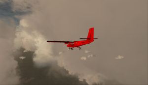 Twin Otter aircraft approaching Punta Arenas, Chile.