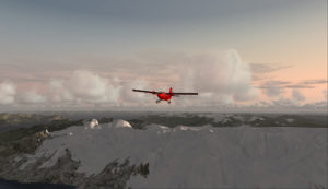 Twin Otter aircraft heading for the Rothera airport in Antarctica.