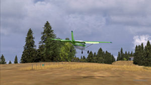 The Cessna C-207 is on final for the Limberlost Ranch sloped runway