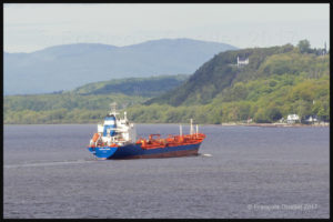 The Havelstern ship is approaching Île d'Orléans in June 2017, heading to Point Tupper in Nova-Scotia