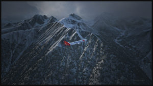 The mountains surrounding the Innsbruck airport are used as a background for this screen capture of a virtual Martinair Cargo MD-11.